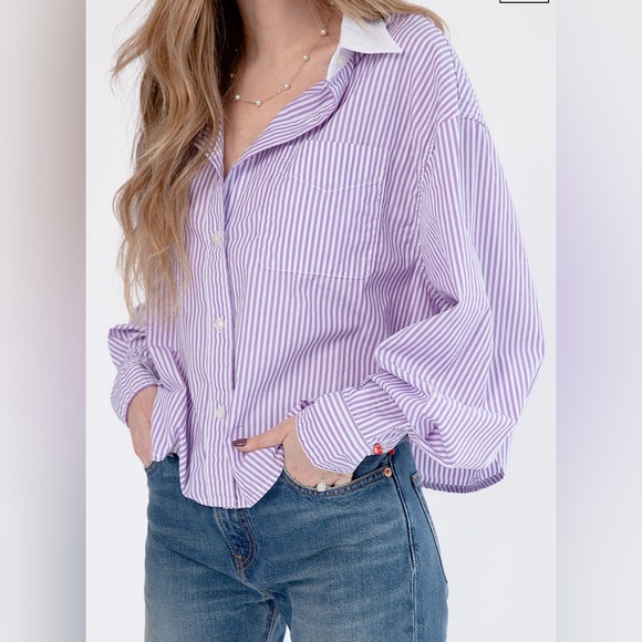 Women's Blue Striped Button Down Shirt by Denimist - Picture 10 of 11